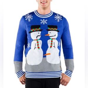 Tipsy Elves Ugly Christmas Sweater MENS Blue Gray Snowman Nose Thief Size LARGE